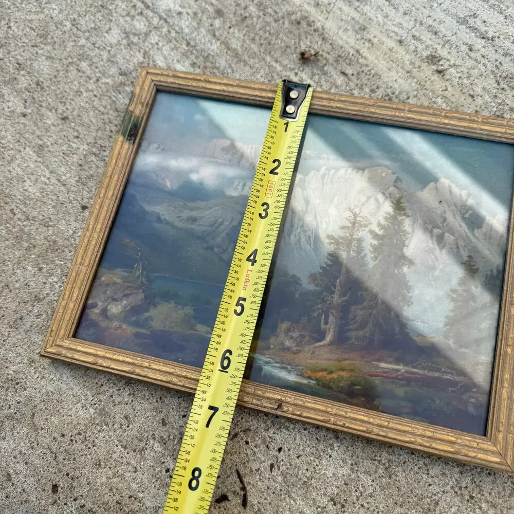Vintage Wood Framed August Wilhelm Leu Mountain Range Lake Print art 6.5x8.5